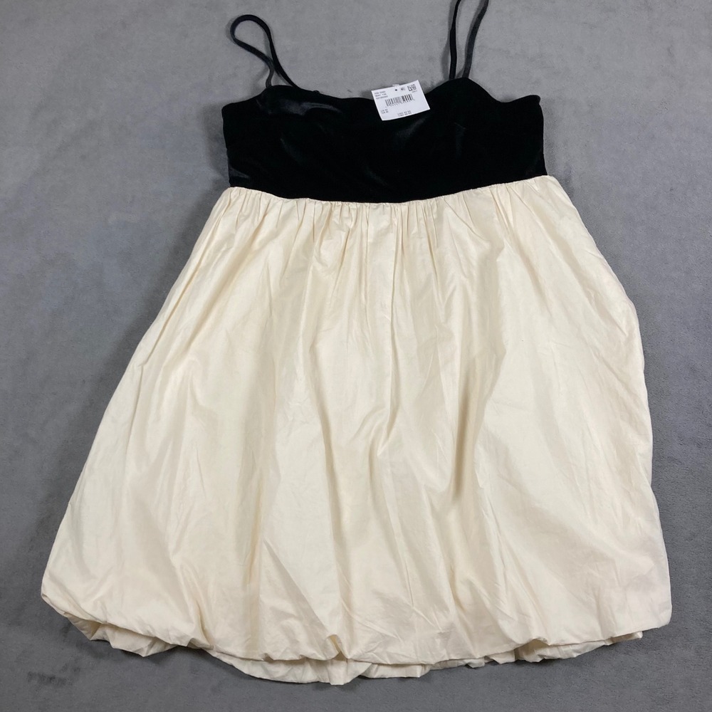American Eagle Velvet Bubble Hem Mini Dress Black Cream NWT 8041-106 Medium